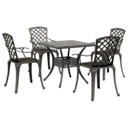 Berkfield Home 5 Piece Garden Dining Set Bronze Cast Aluminium in Brown - thumbnail 2