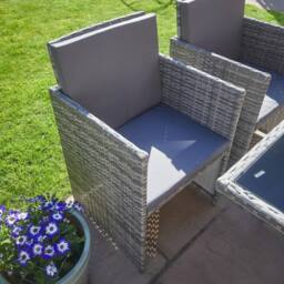 Home Source 9 Piece Rattan Garden Furniture Set 4 Chairs 4 Footstool Chairs Table in Grey - thumbnail 7