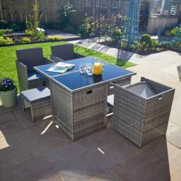 Home Source 9 Piece Rattan Garden Furniture Set 4 Chairs 4 Footstool Chairs Table in Grey - thumbnail 8