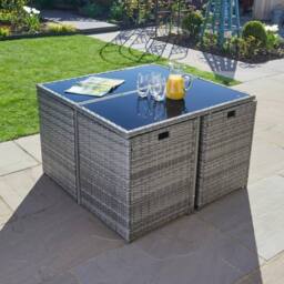 Home Source 9 Piece Rattan Garden Furniture Set 4 Chairs 4 Footstool Chairs Table in Grey - thumbnail 6