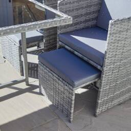 Home Source 9 Piece Rattan Garden Furniture Set 4 Chairs 4 Footstool Chairs Table in Grey - thumbnail 4
