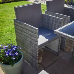 Home Source 9 Piece Rattan Garden Furniture Set 4 Chairs 4 Footstool Chairs Table in Grey - thumbnail 9
