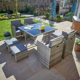 Home Source 9 Piece Rattan Garden Furniture Set 4 Chairs 4 Footstool Chairs Table in Grey - thumbnail 2