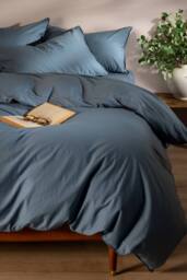 Soak&Sleep Storm Blue Stonewashed Cotton 30cm Fitted Sheet - Size: Super King - thumbnail 3