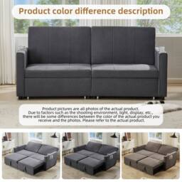 BTM King Size Pull Out Sofa Bed Convertible Fabric Couch with Cup Holders in Grey - thumbnail 2