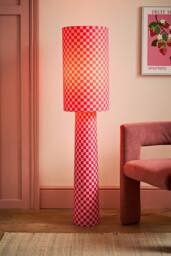 ValueLights Pritchard Pink Checkerboard Drum Shade Fabric Midi Floor Lamp & Bulb in Bright Pink - thumbnail 2