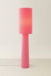 ValueLights Pritchard Pink Checkerboard Drum Shade Fabric Midi Floor Lamp & Bulb in Bright Pink - thumbnail 3