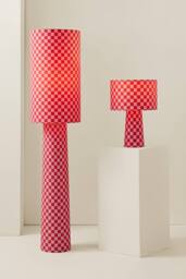 ValueLights Pritchard Pink Checkerboard Drum Shade Fabric Midi Floor Lamp & Bulb in Bright Pink - thumbnail 7