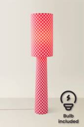 ValueLights Pritchard Pink Checkerboard Drum Shade Fabric Midi Floor Lamp & Bulb in Bright Pink