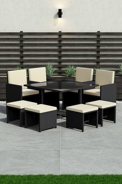Home Discount Garden Vida Cuba 8-Seater Garden Rattan Dining Set Outdoor Furniture in Black - image 1