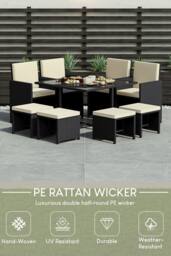 Home Discount Garden Vida Cuba 8-Seater Garden Rattan Dining Set Outdoor Furniture in Black - thumbnail 2