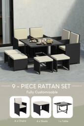 Home Discount Garden Vida Cuba 8-Seater Garden Rattan Dining Set Outdoor Furniture in Black - thumbnail 3