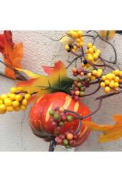 H&O Direct 1.8m Autumn LED Garland - Faux Maple Leaves & Pumpkin Decoration in Orange - thumbnail 4