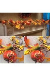 H&O Direct 1.8m Autumn LED Garland - Faux Maple Leaves & Pumpkin Decoration in Orange - thumbnail 3