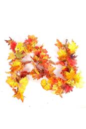 H&O Direct 1.8m Autumn LED Garland - Faux Maple Leaves & Pumpkin Decoration in Orange - thumbnail 1