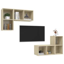 Berkfield Home Wall-mounted TV Cabinets 4 pcs Sonoma Oak Engineered Wood in Light Brown - thumbnail 3