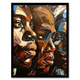 Artery8 Three Faces Oil Painting Black Women Beauty Framed Art Print in Brown - Size: A4 - thumbnail 1
