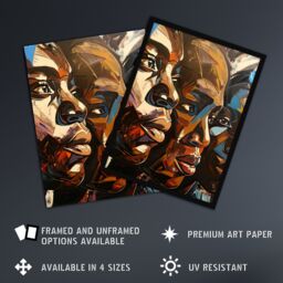 Artery8 Three Faces Oil Painting Black Women Beauty Framed Art Print in Brown - Size: A4 - thumbnail 2
