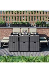 Home Discount 11 Pc & Cover - Garden Vida Cuba 10 Seater Rattan Set & Outdoor Patio Furniture Cover in Black - thumbnail 3