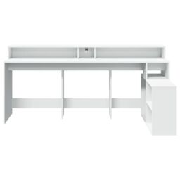 Berkfield Home Desk with LED Lights White 200x104x91 cm Engineered Wood - Size: 200 x 104 x 91 cm - thumbnail 6