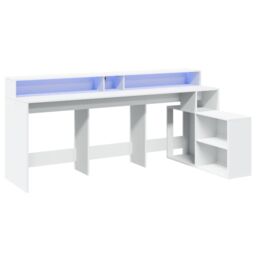 Berkfield Home Desk with LED Lights White 200x104x91 cm Engineered Wood - Size: 200 x 104 x 91 cm - thumbnail 3