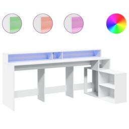 Berkfield Home Desk with LED Lights White 200x104x91 cm Engineered Wood - Size: 200 x 104 x 91 cm - thumbnail 2