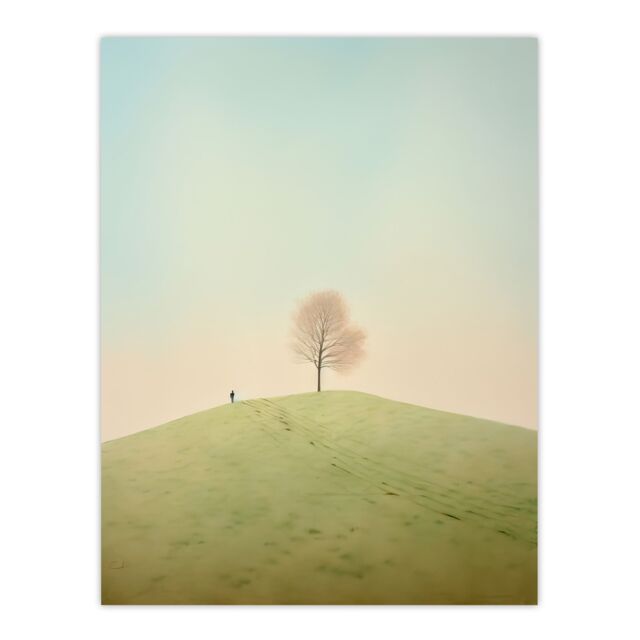 "Artery8 Wall Art Print Perspective Tree By Amy Denver Minimalist Soft Pastel Greens Minimalism Simple Modern Artwork Poster - Size: W24"" x H32""" - image 1