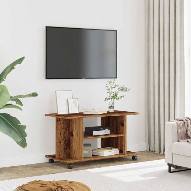 Berkfield Home TV Cabinet with Castors Old Wood 80x40x45 cm Engineered Wood in Brown - Size: 80 x 40 x 45 cm - image 1