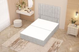 "Somnior Alexas Divan Bed Base with 54"" Floor Standing Headboard Plush Velvet in Silver - Size: Single" - thumbnail 3