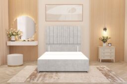 "Somnior Alexas Divan Bed Base with 54"" Floor Standing Headboard Plush Velvet in Silver - Size: Single" - thumbnail 2