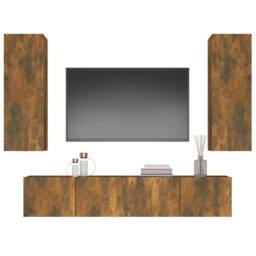 Berkfield Home 4 Piece TV Cabinet Set Smoked Oak Engineered Wood in Brown - thumbnail 4