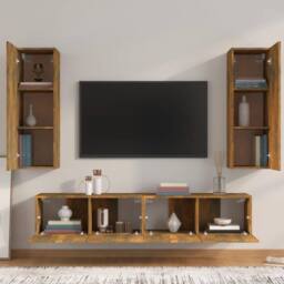 Berkfield Home 4 Piece TV Cabinet Set Smoked Oak Engineered Wood in Brown - thumbnail 3
