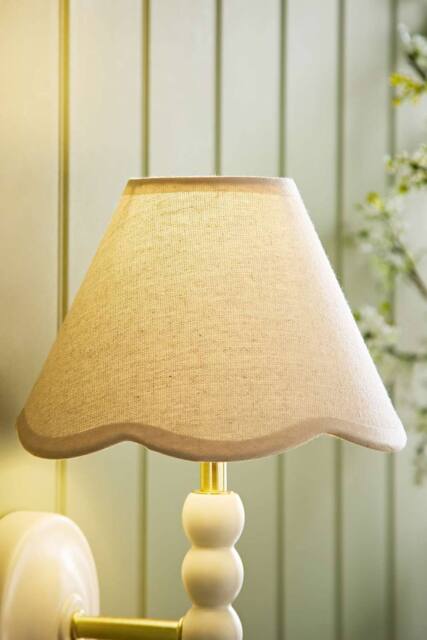 ValueLights Florie Natural Linen Tapered Scalloped Pastel Trim Mini Lamp Shade in Cream - image 1