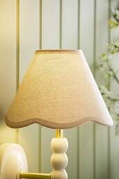 ValueLights Florie Natural Linen Tapered Scalloped Pastel Trim Mini Lamp Shade in Cream
