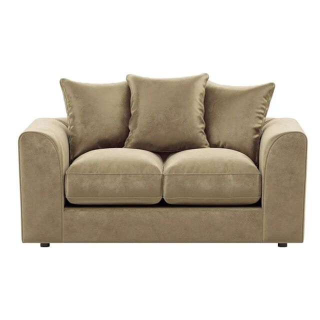 Furnishings For Less UK Brooklyn Plush Velvet Fibre Fabric 2 Seater Sofa Scatter Back in Beige - image 1