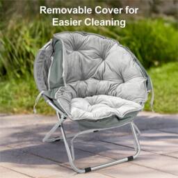 EONLION Grey Chair Folding Bedroom Chair Round - Size: 100 cm - thumbnail 3
