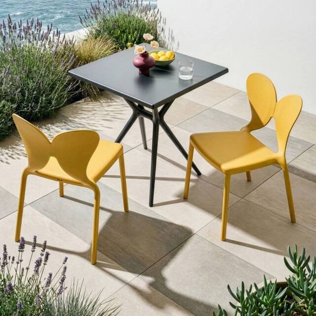 Wyld and Coco Yellow Butterfly Backrest Chairs Set 2 Stackable Polypropylene UV - image 1