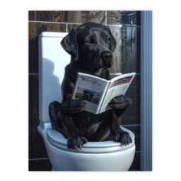 "Artery8 Dog Lover Funny Black Labrador Reading Toilet Bathroom Framed Art - Size: W12"" x H16""" - thumbnail 3