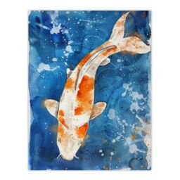 "Artery8 Japanese Koi Carp Fish in Pond Watercolour Splat Wall Art Print in Orange - Size: W12"" x H16""" - thumbnail 1