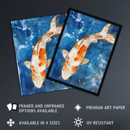"Artery8 Japanese Koi Carp Fish in Pond Watercolour Splat Wall Art Print in Orange - Size: W12"" x H16""" - thumbnail 2