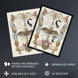 Artery8 Pictoral Letter Guide with Bat Calligraphy Framed Wall Art Print in White - Size: A4 - thumbnail 2