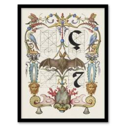 Artery8 Pictoral Letter Guide with Bat Calligraphy Framed Wall Art Print in White - Size: A4 - thumbnail 1