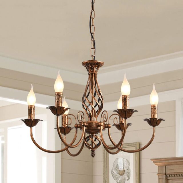 Garwarm Vintage 6 Light Iron Dining Room Chandelier in Light Brown - image 1