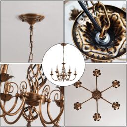Garwarm Vintage 6 Light Iron Dining Room Chandelier in Light Brown - thumbnail 5