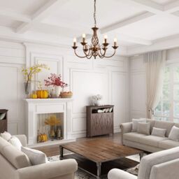 Garwarm Vintage 6 Light Iron Dining Room Chandelier in Light Brown - thumbnail 2