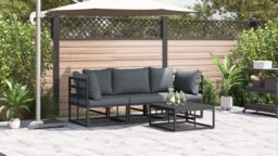 Berkfield Home Garden Sofa Set 4 pcs Black 70 x 70 x 32 cm Aluminium - thumbnail 4