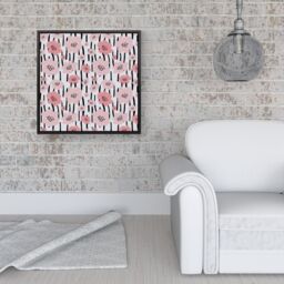 "Warren Reed - Designer Pastel Pink Flowers Framed Canvas in Black - Size: W16"" x H16""" - thumbnail 2