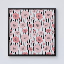 "Warren Reed - Designer Pastel Pink Flowers Framed Canvas in Black - Size: W16"" x H16""" - thumbnail 1