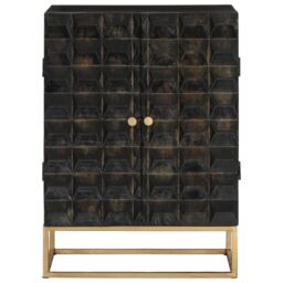 Berkfield Home Sideboard Black 55x34x75 cm Solid Wood Mango & Iron - Size: 55 x 34 x 75 cm - thumbnail 2