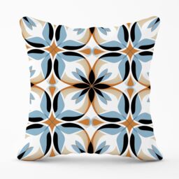 Warren Reed - Designer White Brown & Blue Geometric Pattern Outdoor Cushion - Size: 60 cm x 60 cm - thumbnail 1